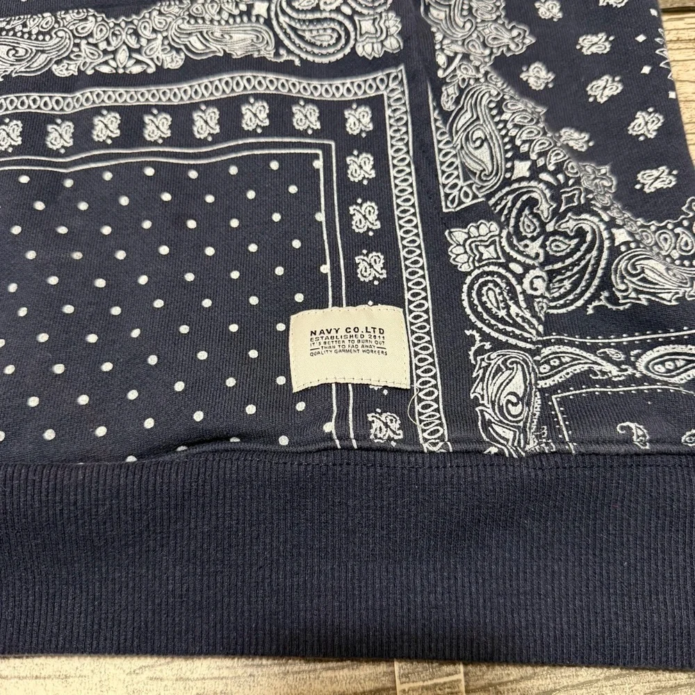 Navy Co Sink Or Swim Bandana Hoodie Men’s S Blue White Pullover Paisley